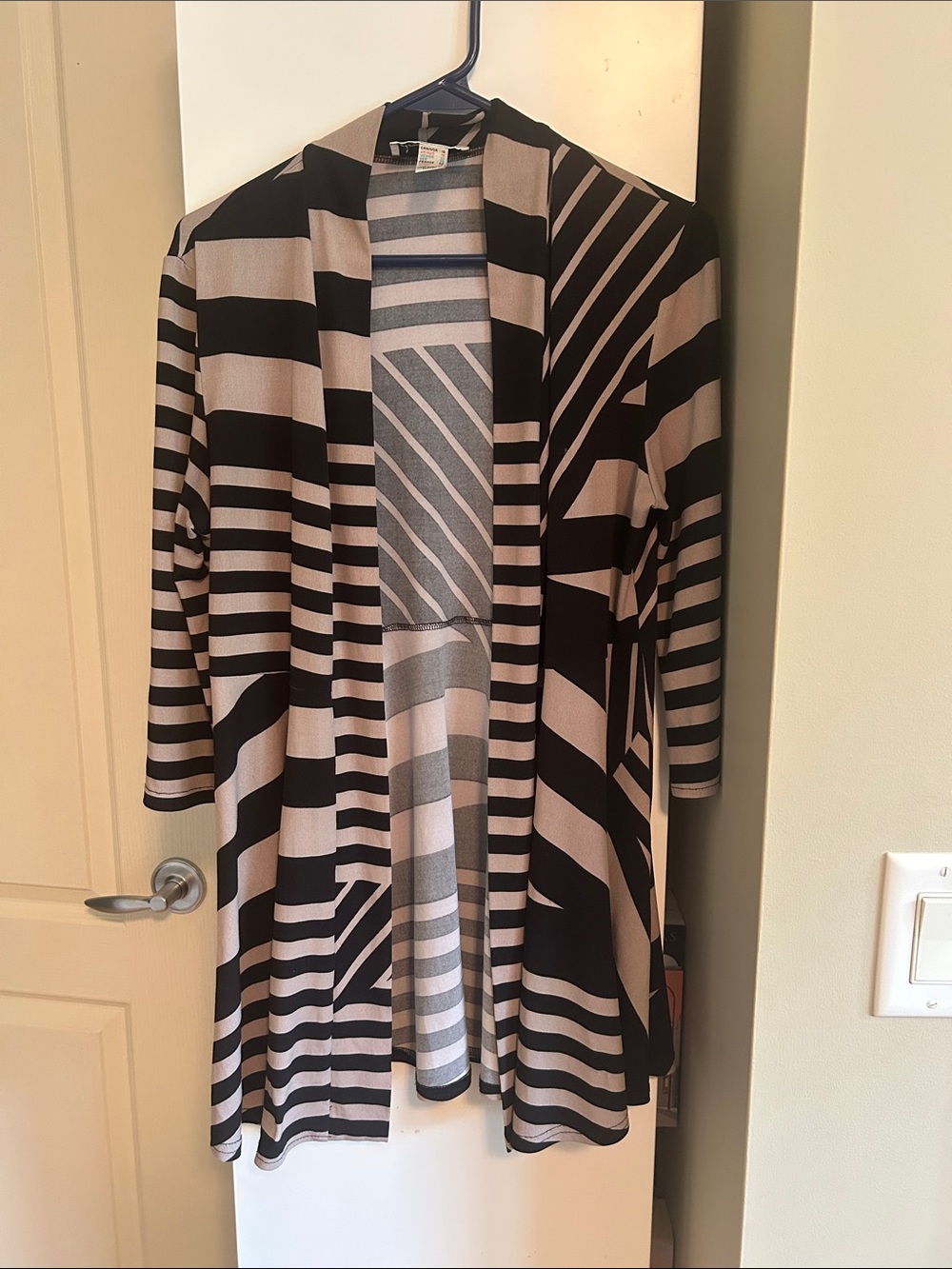 Joseph Ribkoff Black and Beige Striped Open-Front Cardigan